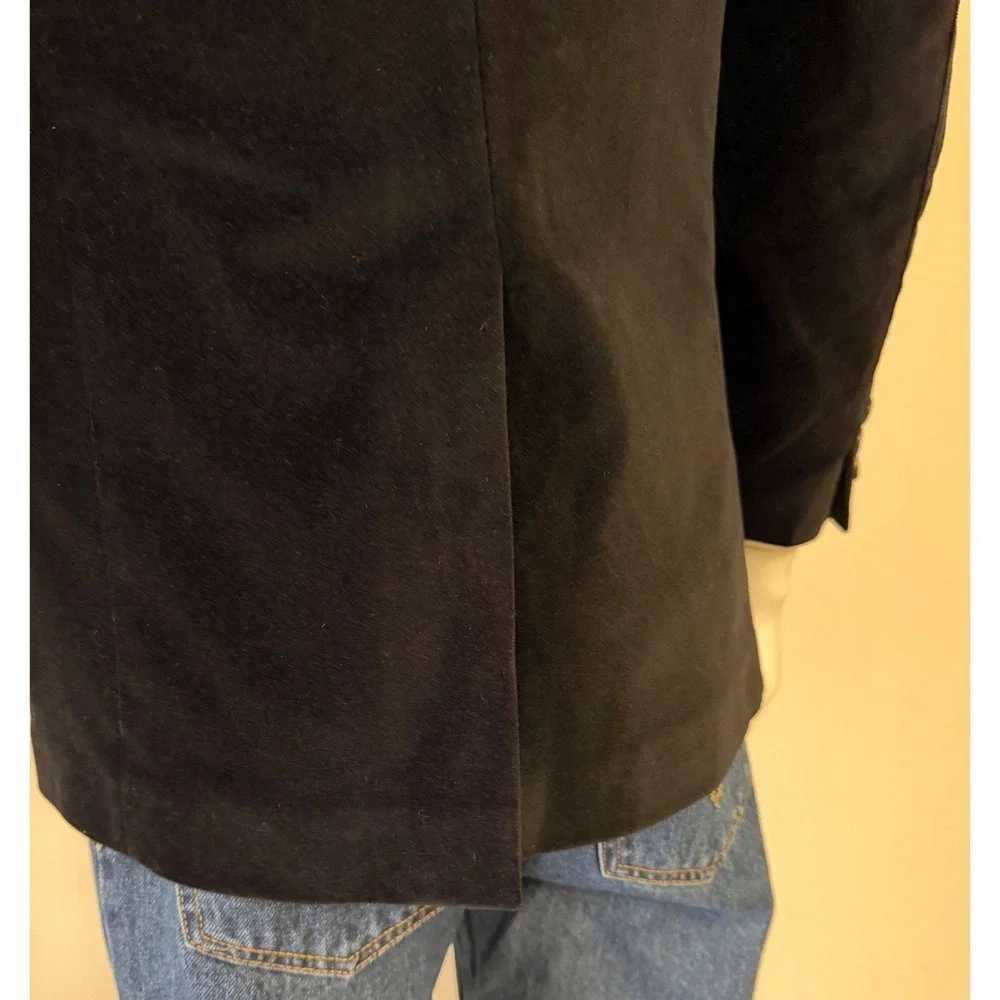 William Rast Mens Black Velvet‎ Blazer Jacket Gold Logo Sleeve Two Button Size S